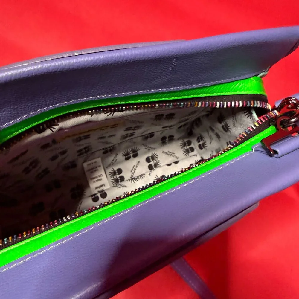 Min & Mon Leather Crossbody Bag – Lavender & Lilac with Neon Green Accents - Picture 6 of 12